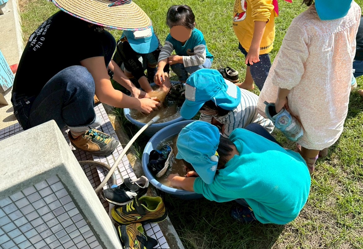 ヒマワリ畑で遊ぶ子どもたち
